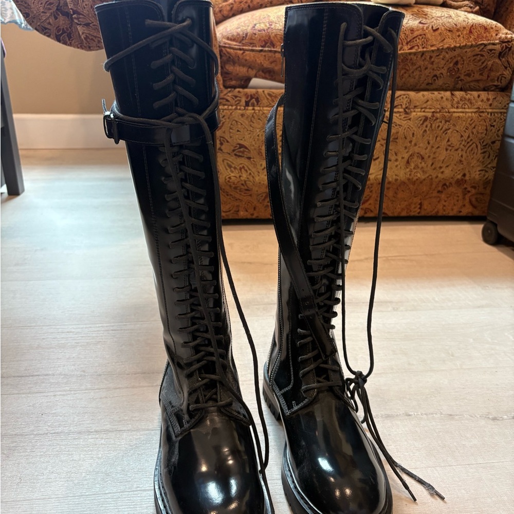 SOLD Ann Demeulemeester Glossy Black Lace-Up Boots